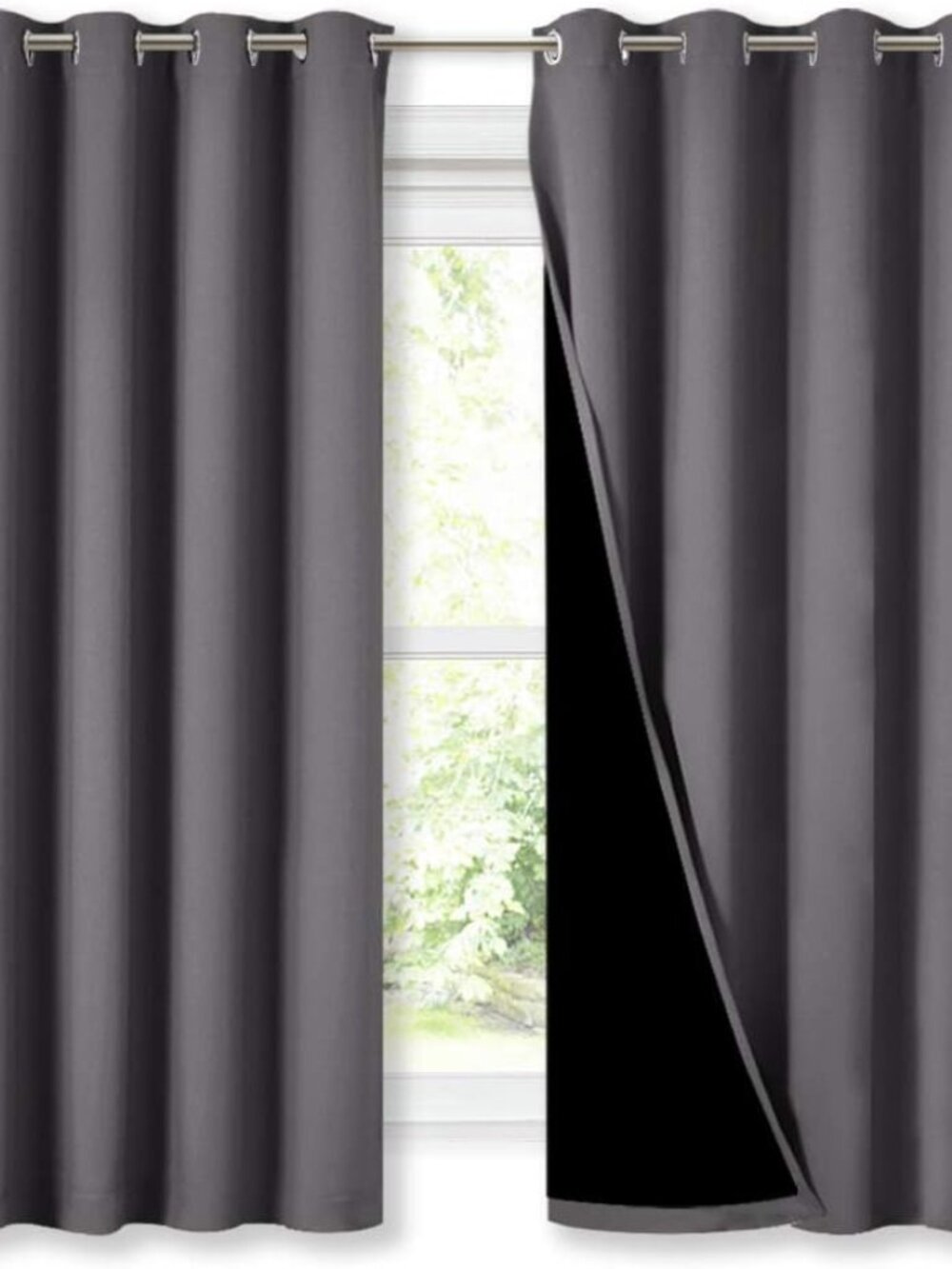 Grey 100% Blackout Curtains for Bedroom 52" w x 63" L 2 Panels